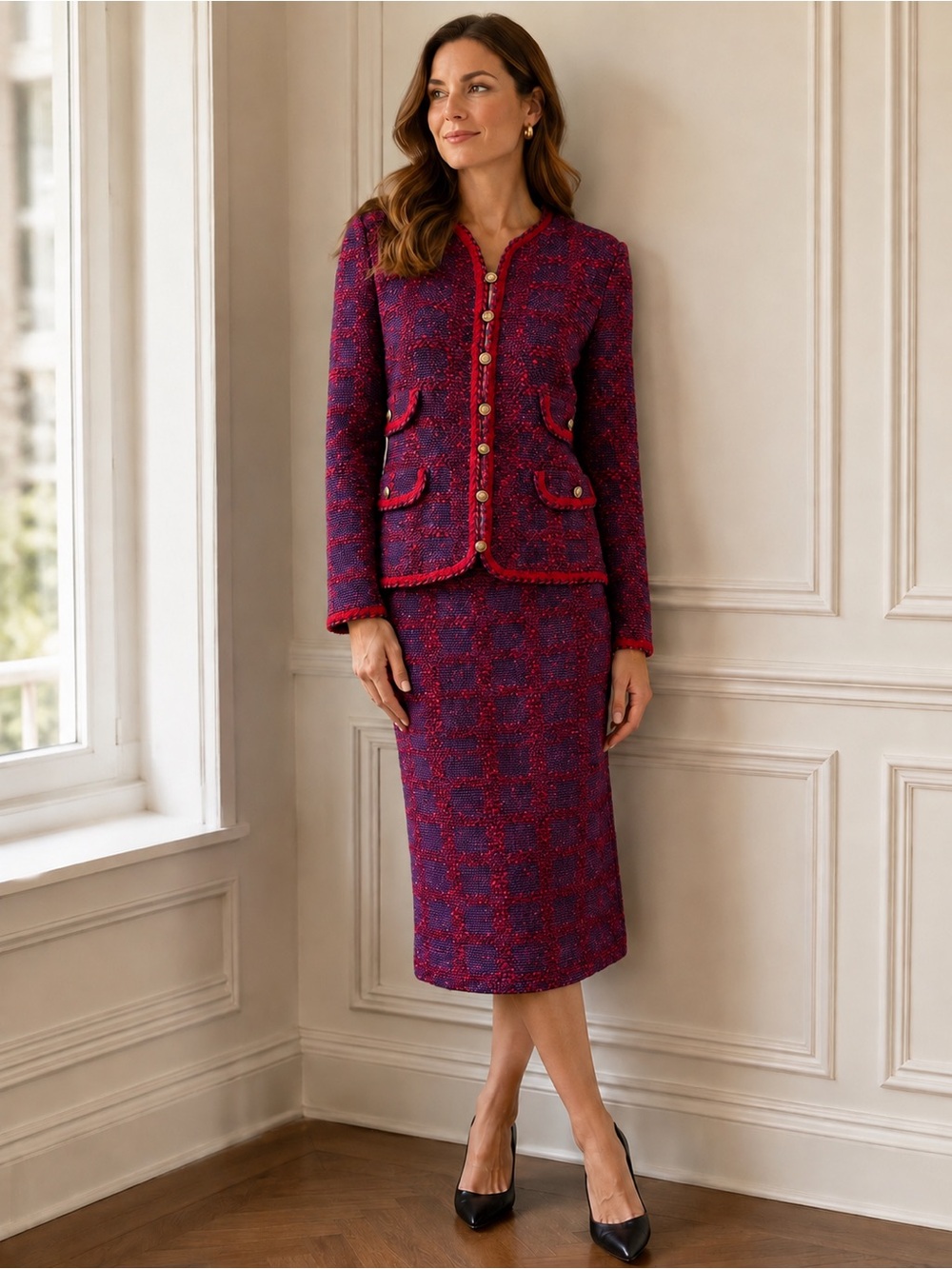 Vintage 1980s Castleberry Boucle Wool & Mohair Knit Skirt Suit